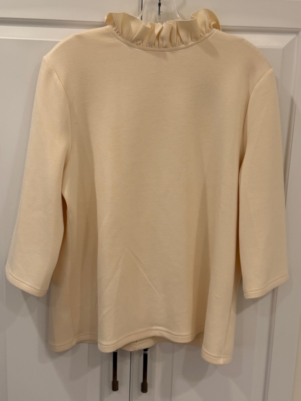 Cream 3/4 sleeve ruffle neck blouse - Size M